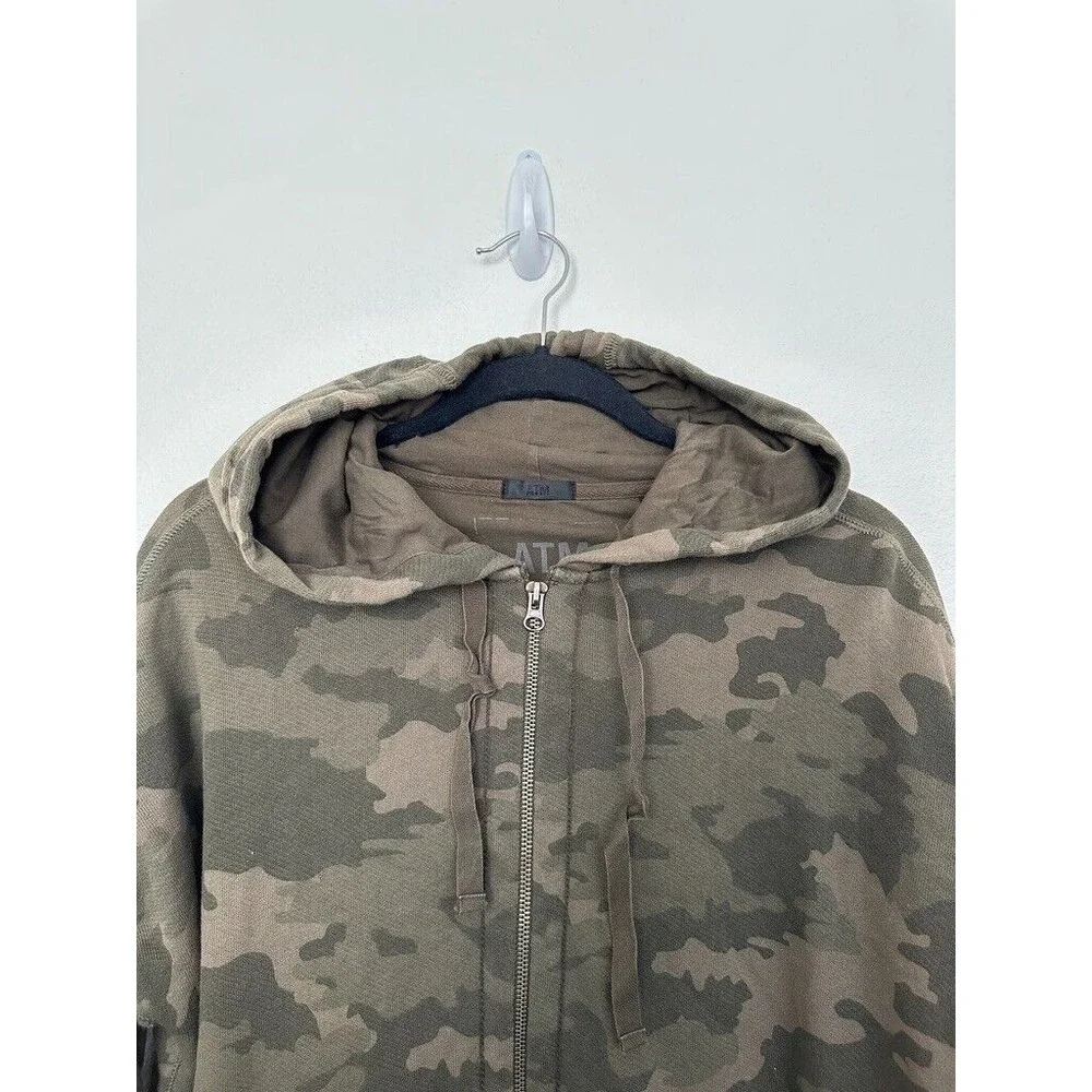 ATM Camo Full Zip Jacket Sweater Hooded Green Army Grunge Distressed Women Small
